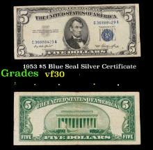 1953 $5 Blue Seal Silver Certificate Grades vf++