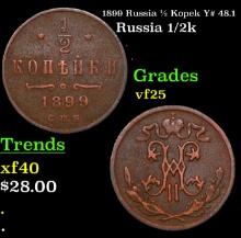 1899 Russia 1/2 Kopek Y# 48.1 Grades vf+