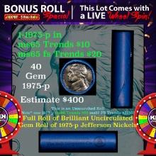 1-5 FREE BU Nickel rolls with win of this 1975-p SOLID BU Jefferson 5c roll incredibly FUN wheel