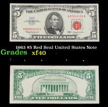 1963 $5 Red Seal United States Note Grades xf