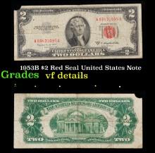 1953B $2 Red Seal United States Note Grades vf details