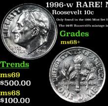 1996-w Roosevelt Dime RARE! Near Top Pop! 10c Graded ms68+ BY SEGS