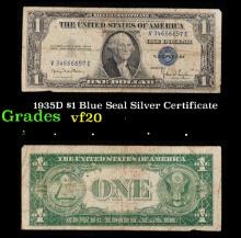 1935D $1 Blue Seal Silver Certificate Grades vf, very fine
