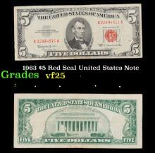 1963 $5 Red Seal United States Note Grades vf+