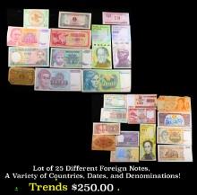 Lot of 25 Different Foreign Notes, A Variety of Countries, Dates, and Denominations!