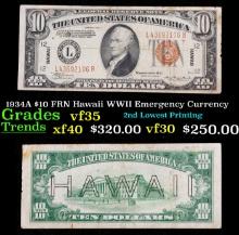 1934A $10 FRN Hawaii WWII Emergency Currency Grades vf++