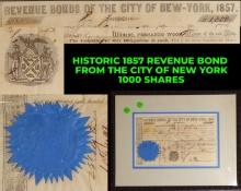 Historic 1857 Revenue Bond from the City of New York