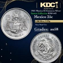 1951 Mexico 25 Centavos Silver Santos Collection KM# 443 Grades Choice AU/BU Slider