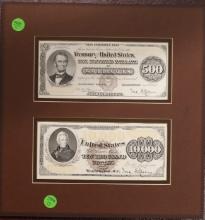Rare 1882 $500 and 1878 $1000 Gold Certificates Intaglios: Historic Collectibles on Display