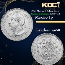 1957 Mexico 1 Silver Peso Santos Collection KM# 458 Grades AU, Almost Unc