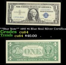 **Star Note** 1957 $1 Blue Seal Silver Certificate Grades Choice CU