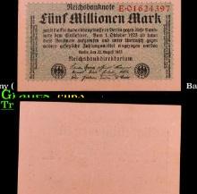1923 Germany (Weimar) 5 Million Marks Hyperinflation Banknote P# 105 Grades Select CU