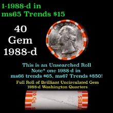 BU Shotgun Washington 25c roll, 1988-d 40 pcs Bank Wrapper $10