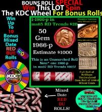 1-10 FREE BU RED Penny rolls with win of this 1966-p SOLID RED BU Lincoln 1c roll incredibly FUN whe