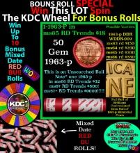 1-10 FREE BU RED Penny rolls with win of this 1963-p SOLID RED BU Lincoln 1c roll incredibly FUN whe