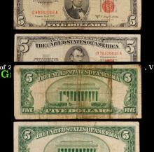 Group of 2 $5 United States Notes, 1953A and 1953B, VF Grades $5 Red Seal United States Note Grades