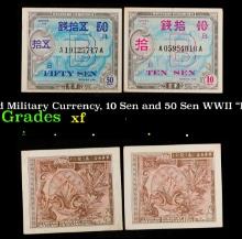 Group of 2 1945 Japan Allied Military Currency, 10 Sen and 50 Sen WWII "B Yen", XF Grades P# 63, P#
