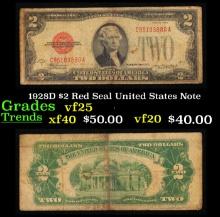 1928D $2 Red Seal United States Note Grades vf+