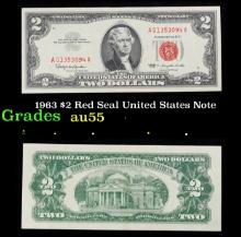 1963 $2 Red Seal United States Note Grades Choice AU