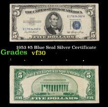 1953 $5 Blue Seal Silver Certificate Grades vf++