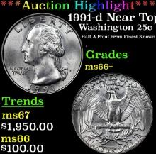 ***Auction Highlight*** 1991-d Washington Quarter Near Top Pop! 25c Graded ms66+ BY SEGS (fc)