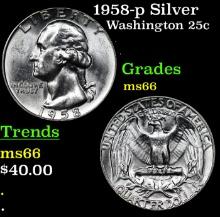 1958-p Washington Quarter Silver 25c Grades GEM+ Unc