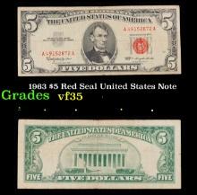 1963 $5 Red Seal United States Note Grades vf++