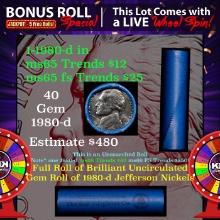 1-5 FREE BU Nickel rolls with win of this 1980-d SOLID BU Jefferson 5c roll incredibly FUN wheel