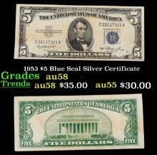 1953 $5 Blue Seal Silver Certificate Grades Choice AU/BU Slider