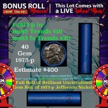 1-5 FREE BU Nickel rolls with win of this 1973-p SOLID BU Jefferson 5c roll incredibly FUN wheel