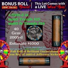 1-5 FREE BU Nickel rolls with win of this 2005-d SOLID BU Jefferson 5c roll incredibly FUN wheel