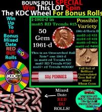 CRAZY Penny Wheel Buy THIS 1961-d solid Red BU Lincoln 1c roll & get 1-10 BU Red rolls FREE WOW Grad