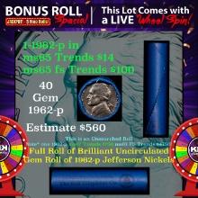 1-5 FREE BU Nickel rolls with win of this 1962-p SOLID BU Jefferson 5c roll incredibly FUN wheel