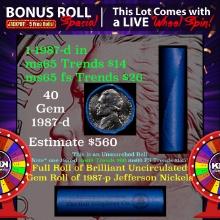 1-5 FREE BU Nickel rolls with win of this 1987-d SOLID BU Jefferson 5c roll incredibly FUN wheel