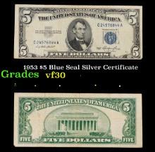 1953 $5 Blue Seal Silver Certificate Grades vf++