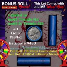 1-5 FREE BU Nickel rolls with win of this 1980-d SOLID BU Jefferson 5c roll incredibly FUN wheel