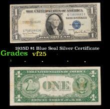 1935D $1 Blue Seal Silver Certificate Grades vf+