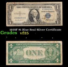 1935F $1 Blue Seal Silver Certificate Grades vf+