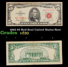 1963 $5 Red Seal United States Note Grades vf++