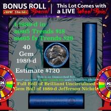 1-5 FREE BU Nickel rolls with win of this 1989-d SOLID BU Jefferson 5c roll incredibly FUN wheel