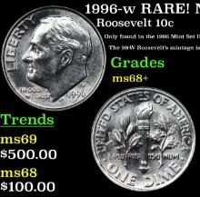 1996-w Roosevelt Dime RARE! Near Top Pop! 10c Graded ms68+ BY SEGS