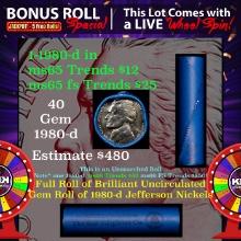 1-5 FREE BU Nickel rolls with win of this 1980-d SOLID BU Jefferson 5c roll incredibly FUN wheel