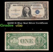 1935D $1 Blue Seal Silver Certificate Grades vf++