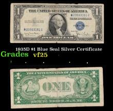 1935D $1 Blue Seal Silver Certificate Grades vf+