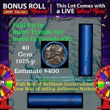 1-5 FREE BU Nickel rolls with win of this 1975-p SOLID BU Jefferson 5c roll incredibly FUN wheel