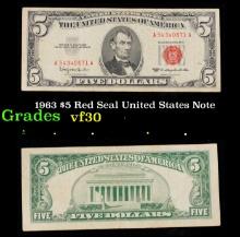 1963 $5 Red Seal United States Note Grades vf++