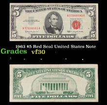 1963 $5 Red Seal United States Note Grades vf++