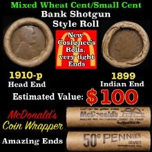 Small Cent Mixed Roll Orig Brandt McDonalds Wrapper, 1910-p Lincoln Wheat end, 1899 Indian other end