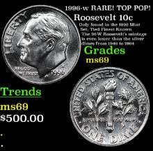 1996-w Roosevelt Dime RARE! TOP POP! 10c Grades ms69 BY SEGS