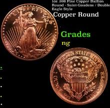 1oz .999 Fine Copper Bullion Round - Saint-Gaudens / Double Eagle Style